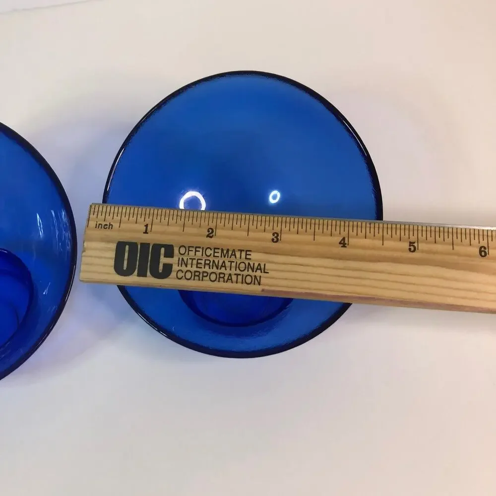 MCM egg shaped textured glass candle holder set of 2 3-inch cobalt blue